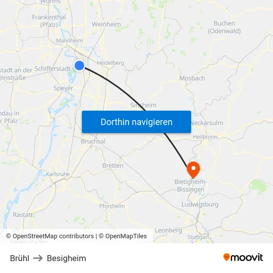 Brühl to Besigheim map