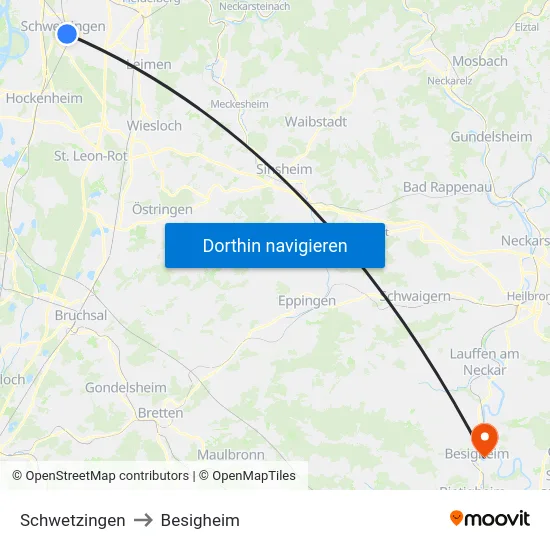 Schwetzingen to Besigheim map