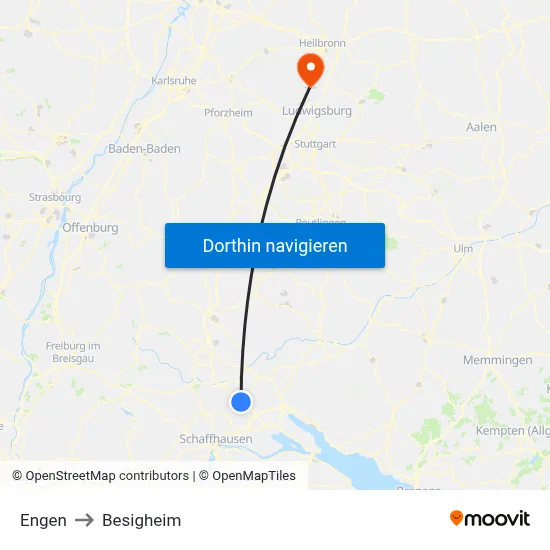 Engen to Besigheim map