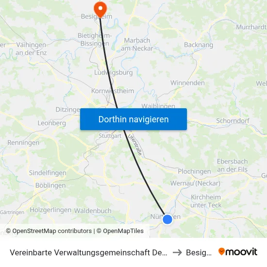 Vereinbarte Verwaltungsgemeinschaft Der Stadt Nürtingen to Besigheim map