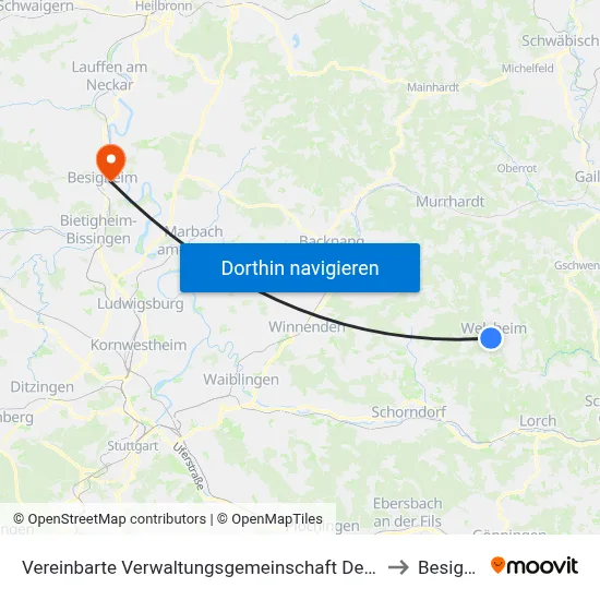 Vereinbarte Verwaltungsgemeinschaft Der Stadt Welzheim to Besigheim map