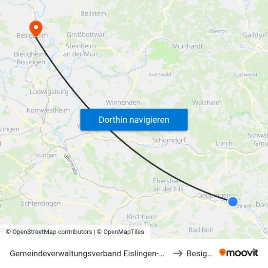 Gemeindeverwaltungsverband Eislingen-Ottenbach-Salach to Besigheim map