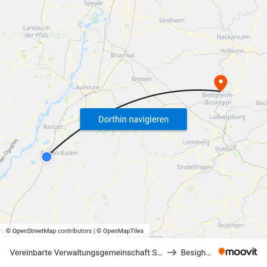 Vereinbarte Verwaltungsgemeinschaft Sinzheim to Besigheim map
