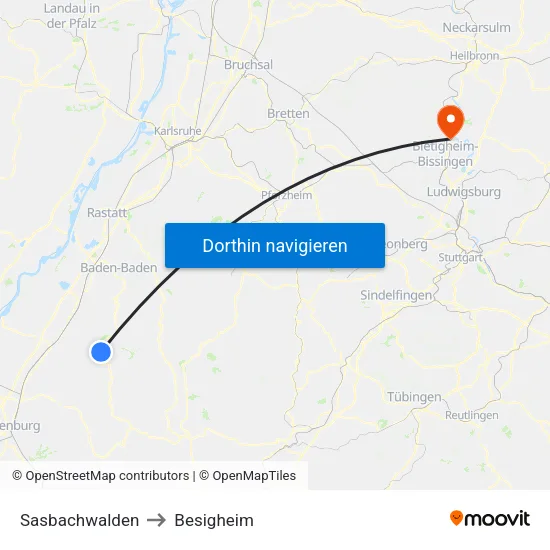 Sasbachwalden to Besigheim map