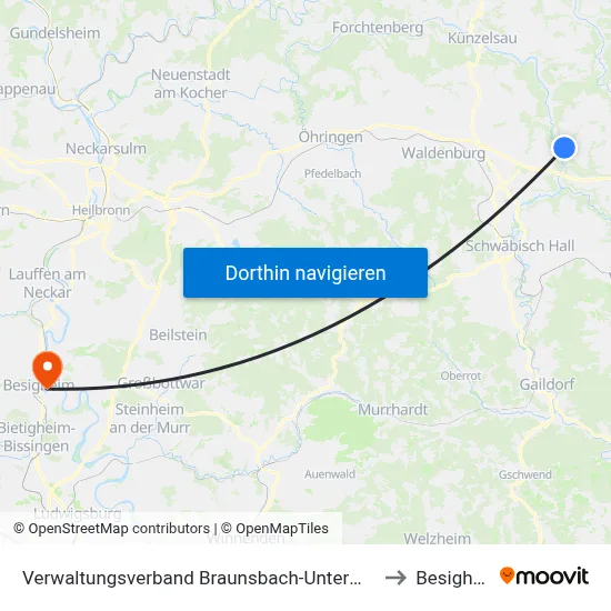 Verwaltungsverband Braunsbach-Untermünkheim to Besigheim map