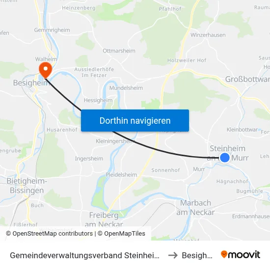 Gemeindeverwaltungsverband Steinheim-Murr to Besigheim map