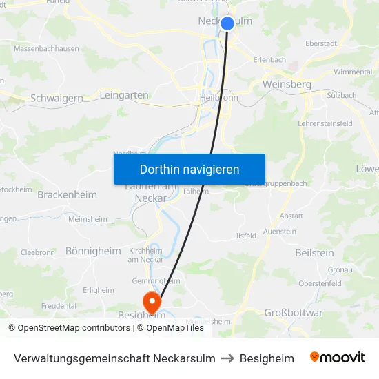 Verwaltungsgemeinschaft Neckarsulm to Besigheim map