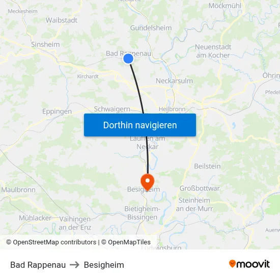 Bad Rappenau to Besigheim map