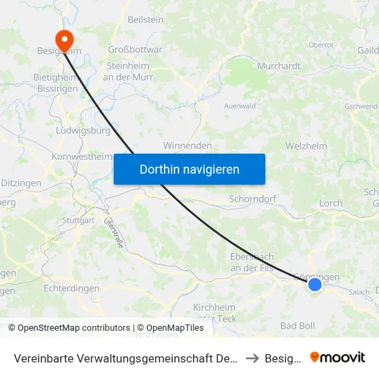 Vereinbarte Verwaltungsgemeinschaft Der Stadt Göppingen to Besigheim map