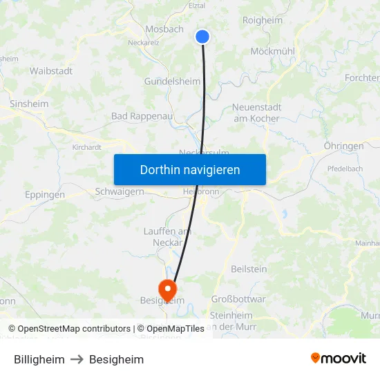 Billigheim to Besigheim map