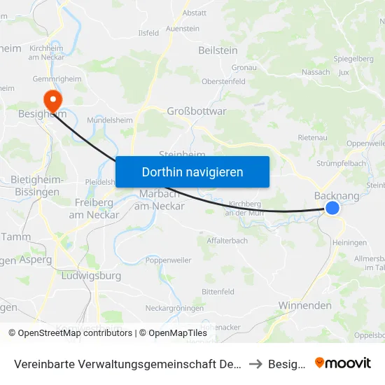Vereinbarte Verwaltungsgemeinschaft Der Stadt Backnang to Besigheim map