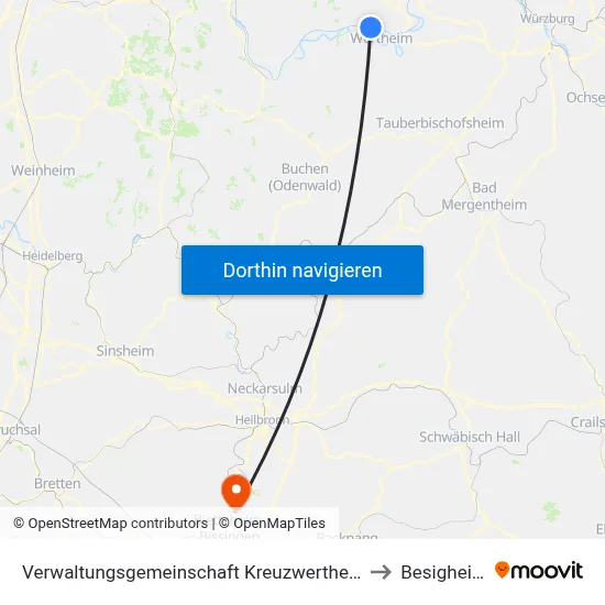 Verwaltungsgemeinschaft Kreuzwertheim to Besigheim map