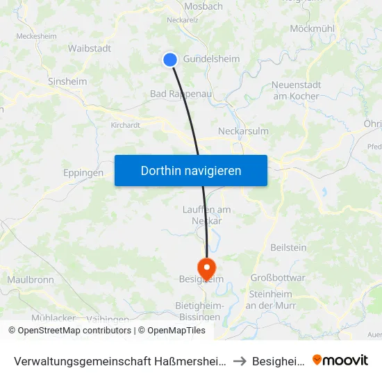 Verwaltungsgemeinschaft Haßmersheim to Besigheim map