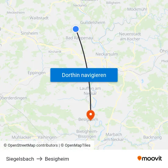 Siegelsbach to Besigheim map