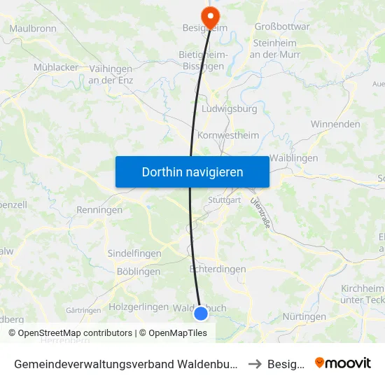Gemeindeverwaltungsverband Waldenbuch/Steinenbronn to Besigheim map