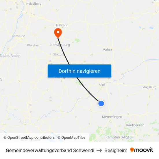Gemeindeverwaltungsverband Schwendi to Besigheim map