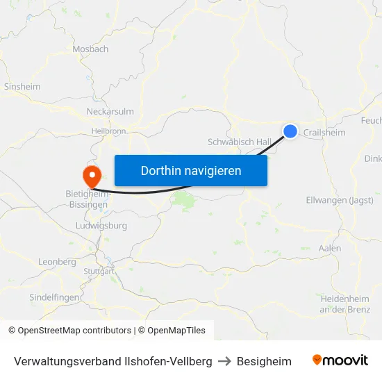 Verwaltungsverband Ilshofen-Vellberg to Besigheim map