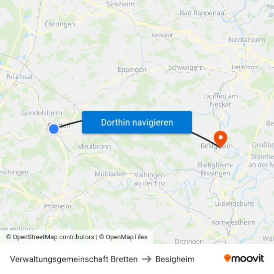 Verwaltungsgemeinschaft Bretten to Besigheim map