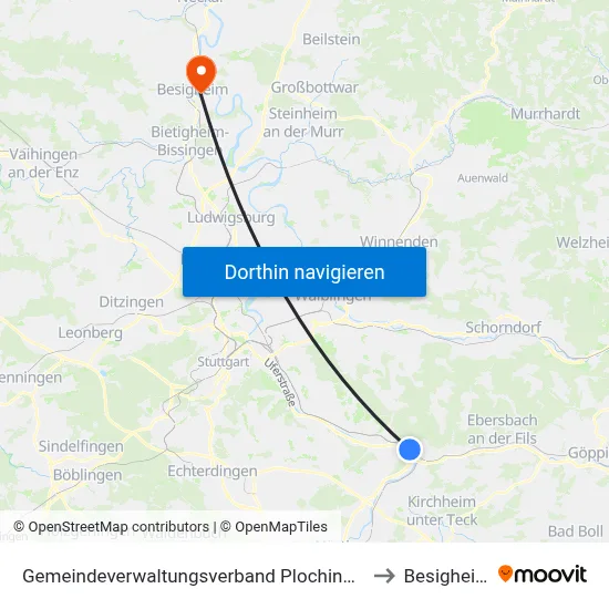Gemeindeverwaltungsverband Plochingen to Besigheim map