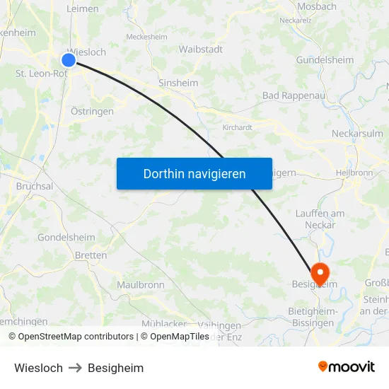 Wiesloch to Besigheim map