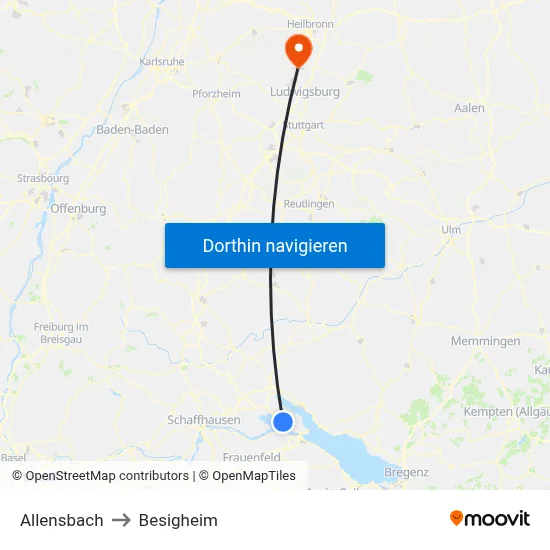 Allensbach to Besigheim map