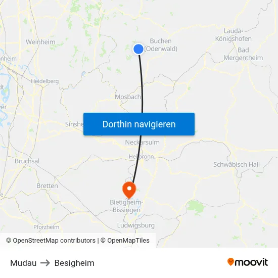 Mudau to Besigheim map
