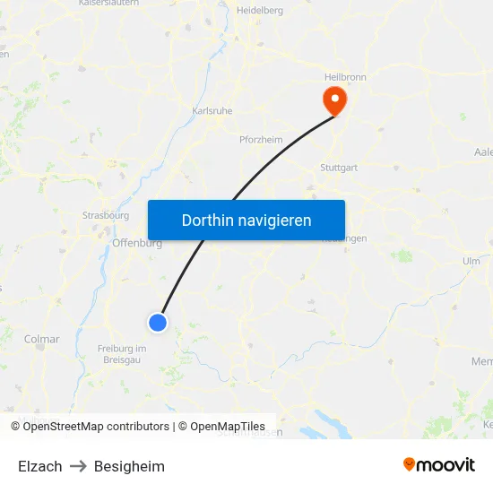Elzach to Besigheim map