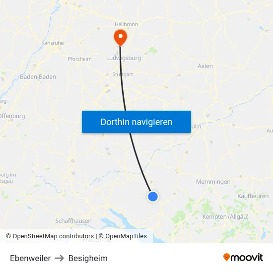 Ebenweiler to Besigheim map