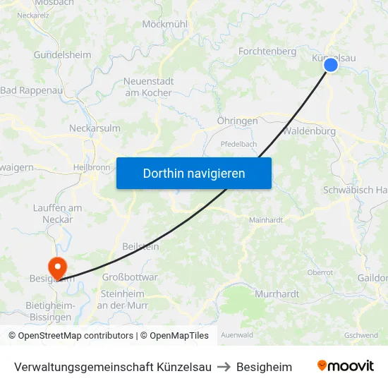 Verwaltungsgemeinschaft Künzelsau to Besigheim map