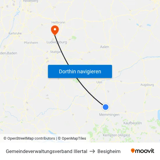 Gemeindeverwaltungsverband Illertal to Besigheim map