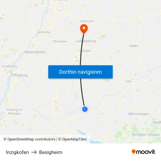 Inzigkofen to Besigheim map