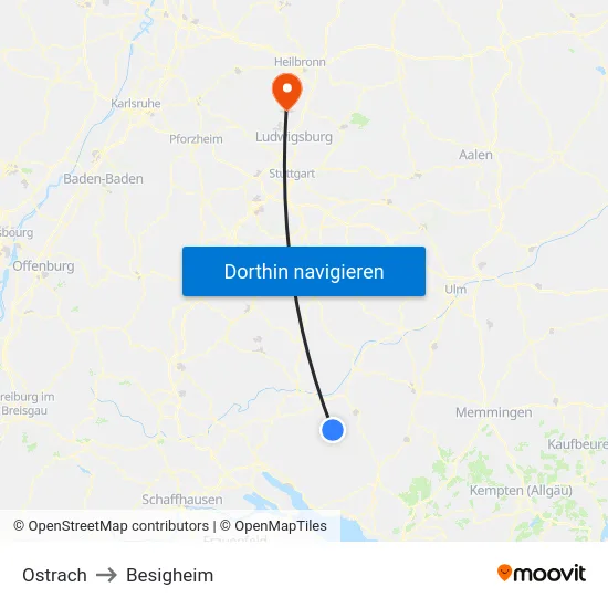 Ostrach to Besigheim map