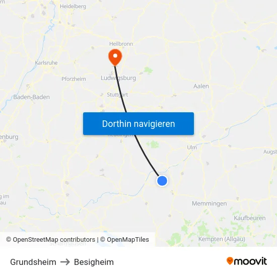 Grundsheim to Besigheim map