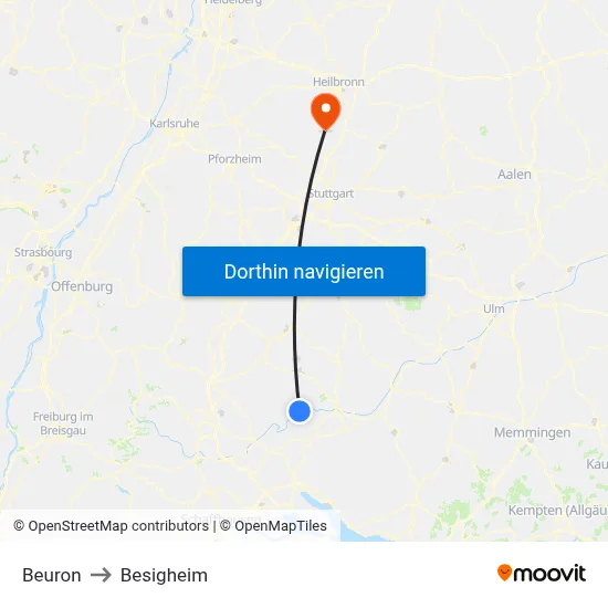 Beuron to Besigheim map