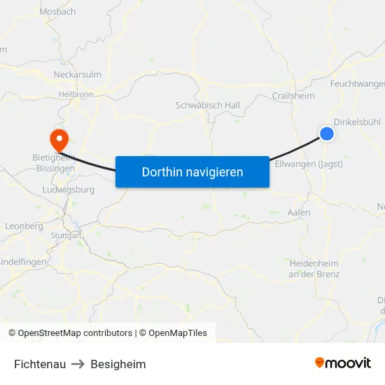 Fichtenau to Besigheim map