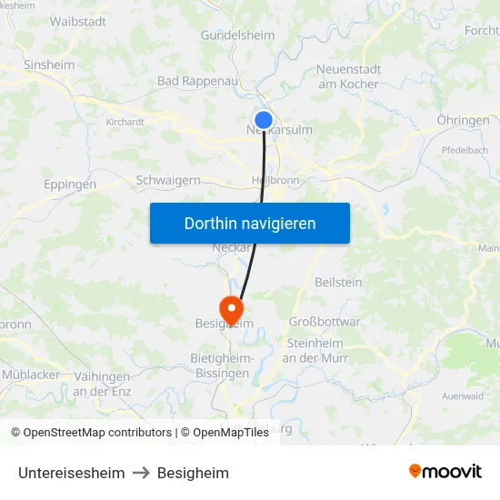Untereisesheim to Besigheim map