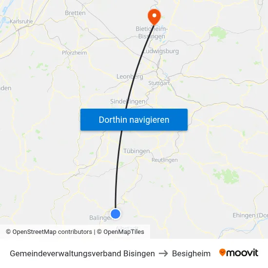 Gemeindeverwaltungsverband Bisingen to Besigheim map
