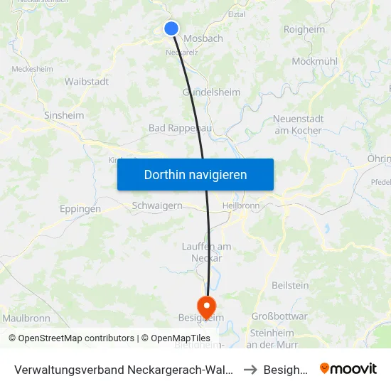 Verwaltungsverband Neckargerach-Waldbrunn to Besigheim map