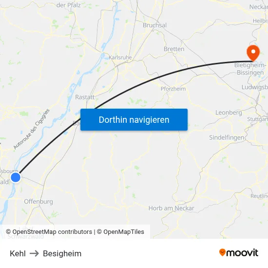 Kehl to Besigheim map