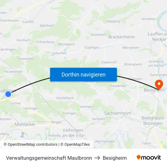 Verwaltungsgemeinschaft Maulbronn to Besigheim map