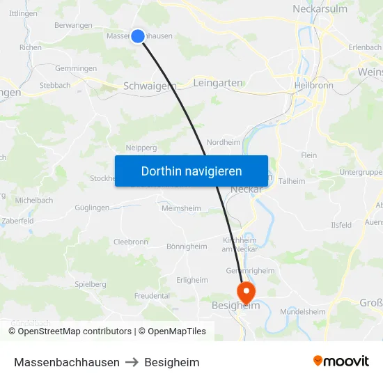 Massenbachhausen to Besigheim map