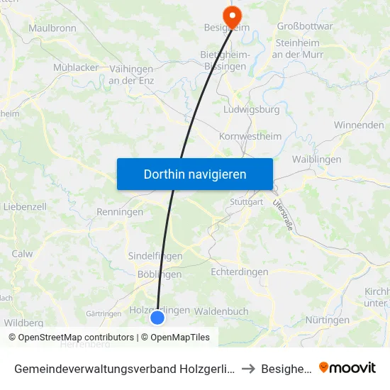 Gemeindeverwaltungsverband Holzgerlingen to Besigheim map