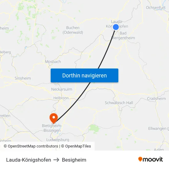 Lauda-Königshofen to Besigheim map