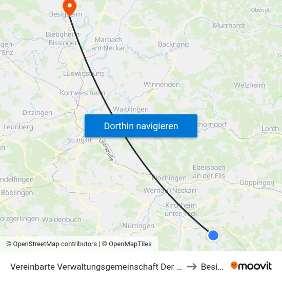 Vereinbarte Verwaltungsgemeinschaft Der Stadt Weilheim An Der Teck to Besigheim map