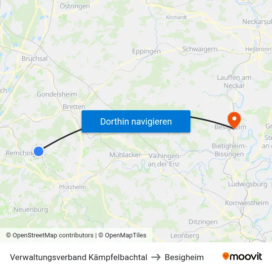 Verwaltungsverband Kämpfelbachtal to Besigheim map