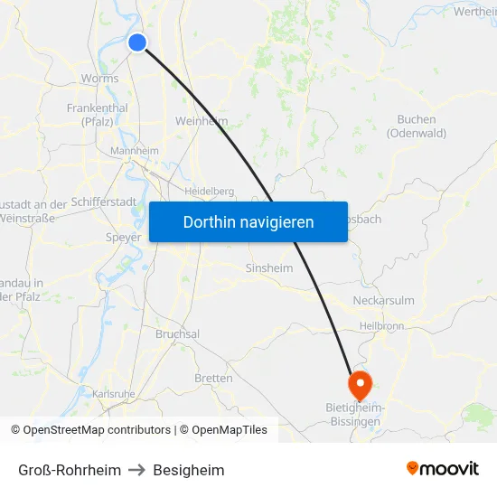 Groß-Rohrheim to Besigheim map