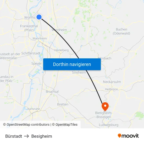 Bürstadt to Besigheim map
