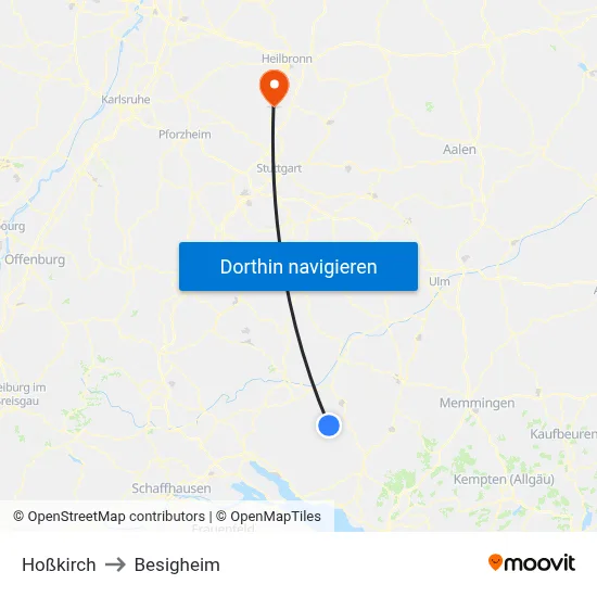 Hoßkirch to Besigheim map