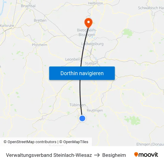 Verwaltungsverband Steinlach-Wiesaz to Besigheim map