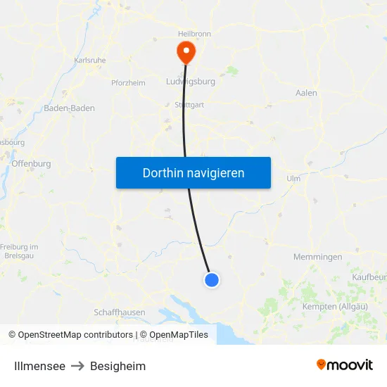 Illmensee to Besigheim map